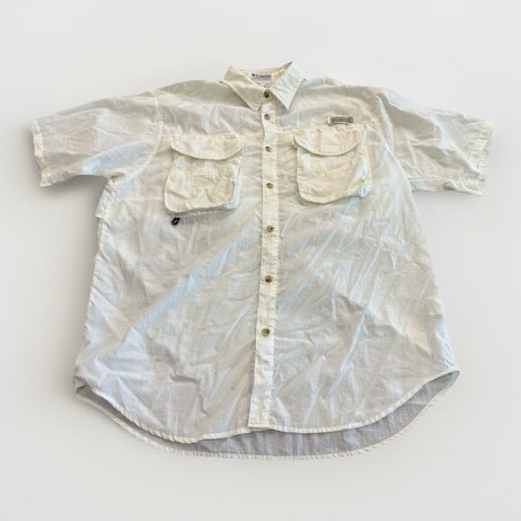Columbia PFG Fishing Mens White Short Sleeve Pockets Button-Up Shirt L FM7140 - Picture 1 of 9